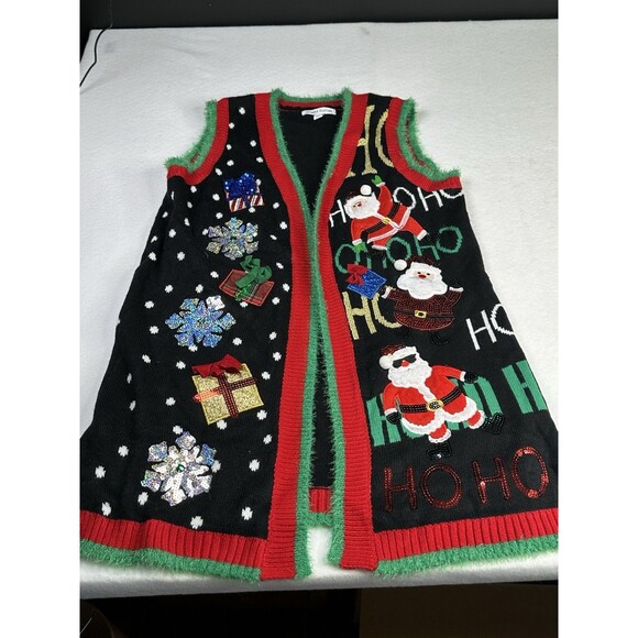 Celebrate Together Christmas Sweater Vest Open Front  sz Med Santa Presents - Picture 1 of 10